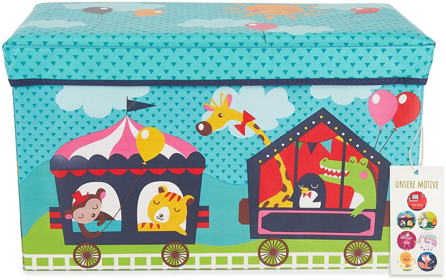Große Spielzeug- und Staubox sowie Sitzbank fürs Kinderzimmer, Zirkus, 60 x 30 x 35 cm, von Bieco Bild 1
