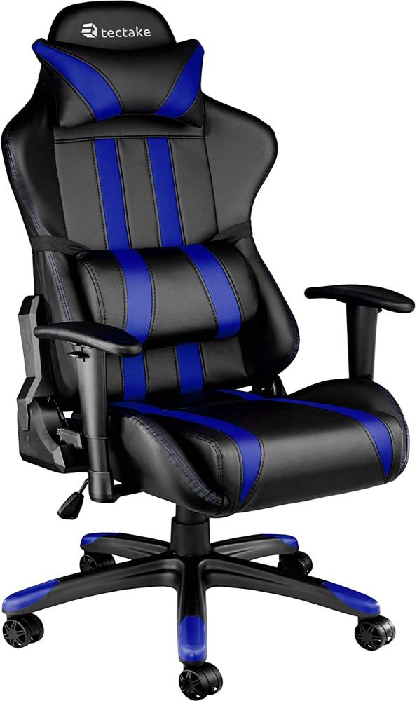 TecTake 800295 Bürostuhl Racing Gaming Stuhl ergonomisch mit Armlehnen inkl. Lordosenstütze und Nackenkissen - Diverse Farben - (schwarz blau | Nr. 402031) Bild 1