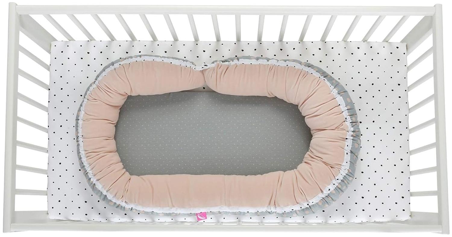 Kuschelnest für Babys und Säuglinge Babynest + Junior sleepy-C - Multifunktionales Babynest, Babybett, Kleckse apricot Bild 1