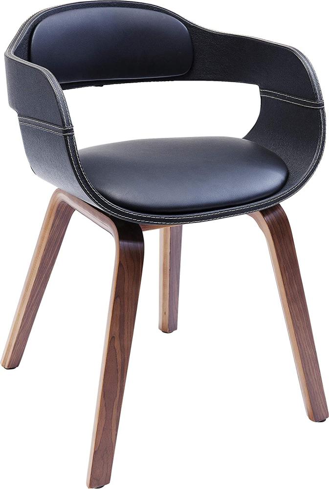 Kare Design Stuhl mit Armlehne Costa Walnut, moderner, bequemer Esszimmerstuhl, brauner, schwarzer Designstuhl aus Kunstleder und Walnussholz, Braun-Schwarz (H/B/T) 70,5x52x51cm Bild 1
