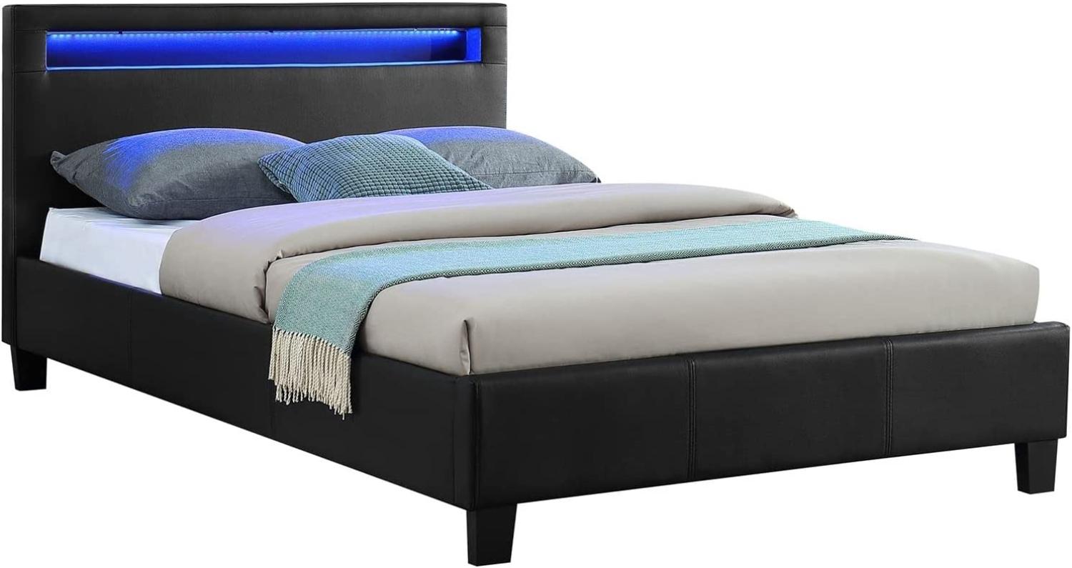 CARO-Möbel Polsterbett MIRASOL mit LED Beleuchtung Einzelbett Kunstlederbett, in schwarz, 120 x 200 cm, inklusive Lattenrost Bild 1