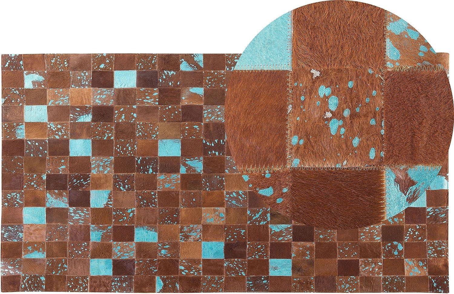 Teppich Kuhfell braun-blau 80 x 150 cm Patchwork ALIAGA Bild 1