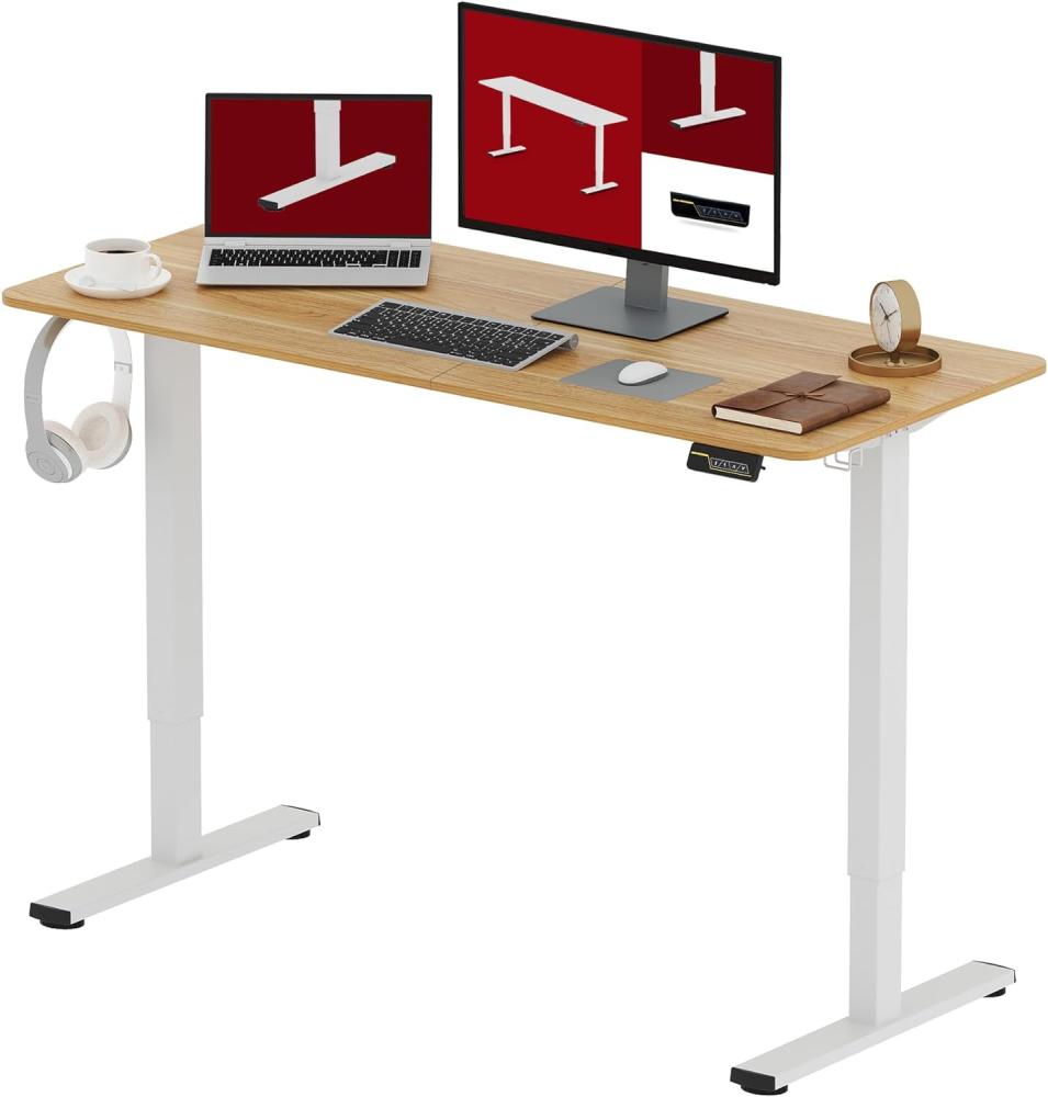 SANODESK Höhenverstellbarer Schreibtisch 120 x 60 cm Schreibtisch Höhenverstellbar Elektrisch Ergonomischer Steh-Sitz Tisch Computertisch für Heimbüro Homeoffice(ahorn) Bild 1