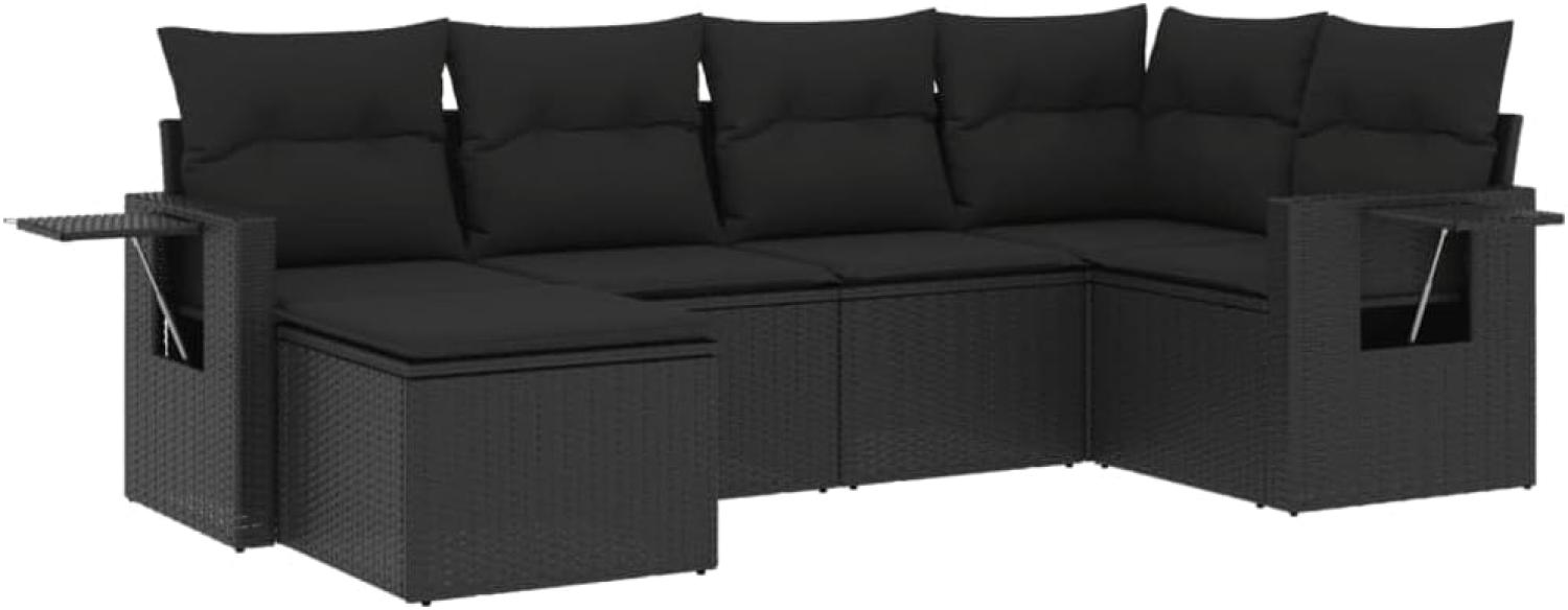 vidaXL 6-tlg. Garten-Sofagarnitur mit Kissen Schwarz Poly Rattan Bild 1