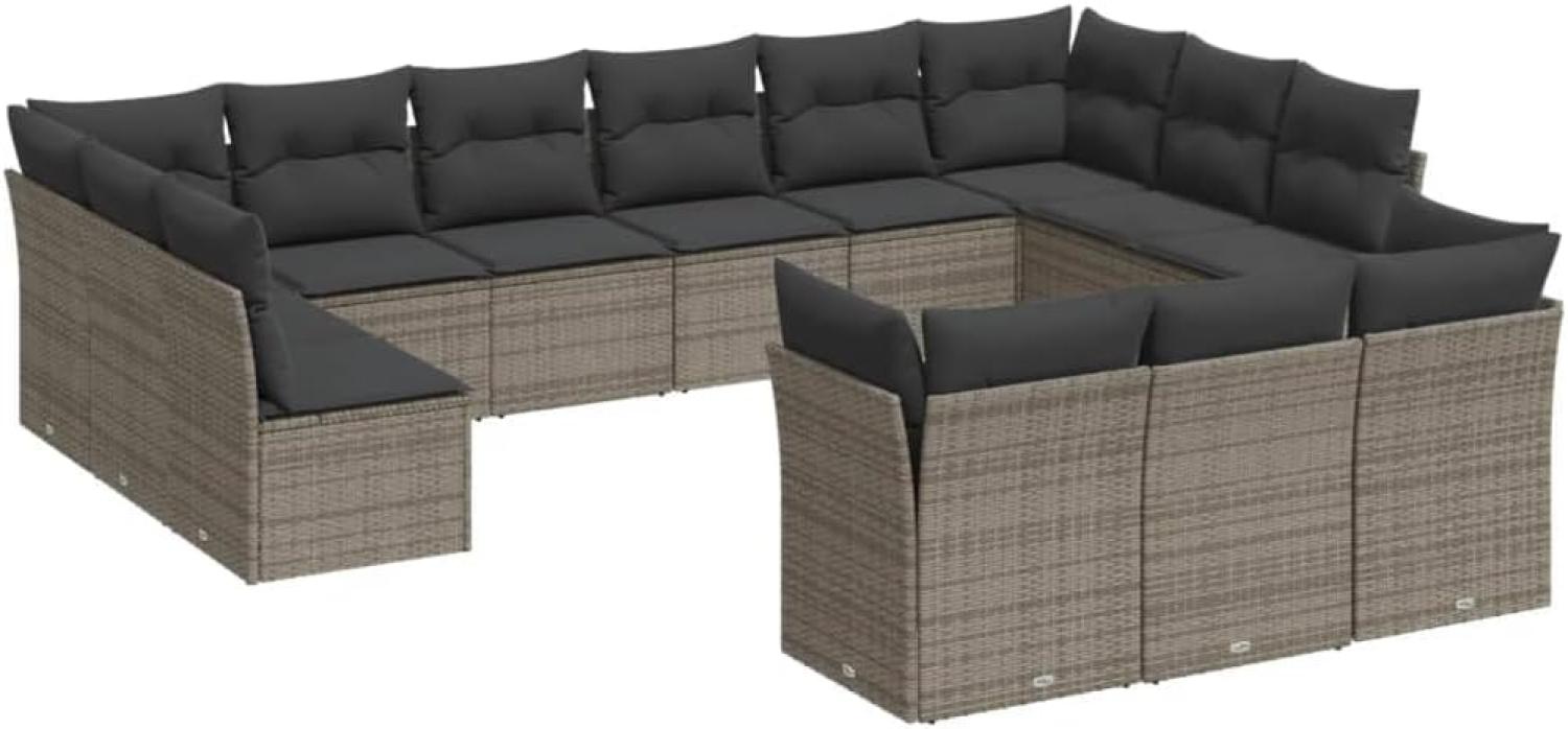 vidaXL 13-tlg. Garten-Sofagarnitur mit Kissen Grau Poly Rattan Bild 1