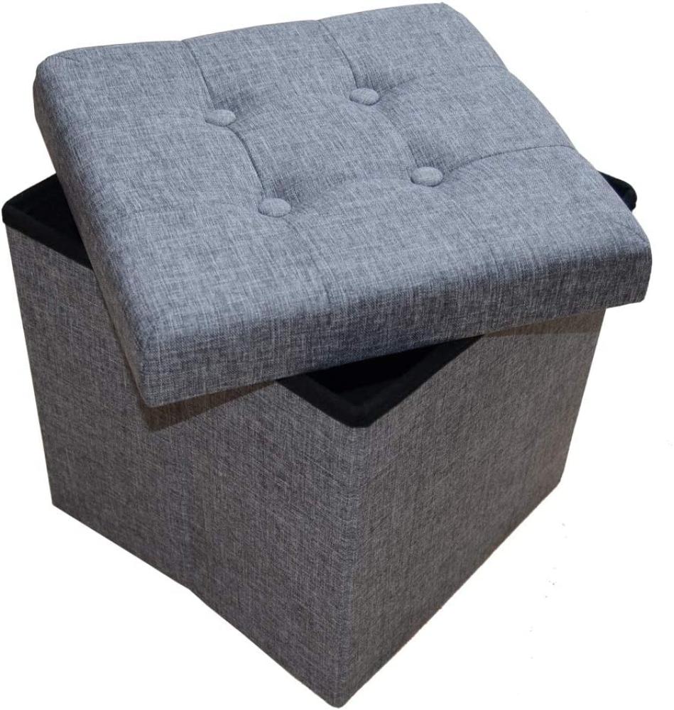 Style home Sitzhocker Sitzbank mit Stauraum, Faltbare Sitztruhe Fußbank Aufbewahrungsbox Polsterhocker, belastbar bis 300kg, Leinen, 38 * 38 * 38 cm (Grau) Bild 1