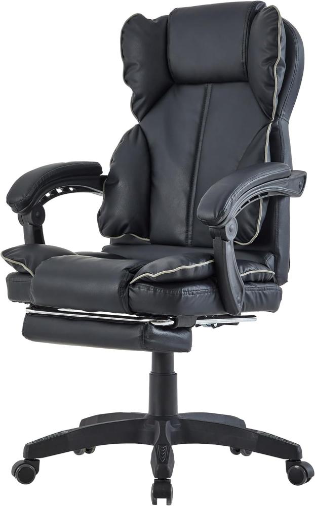 Schreibtischstuhl Bürostuhl Gamingstuhl Racing Chair Chefsessel mit Fußstütze Schwarz - Grau Bild 1