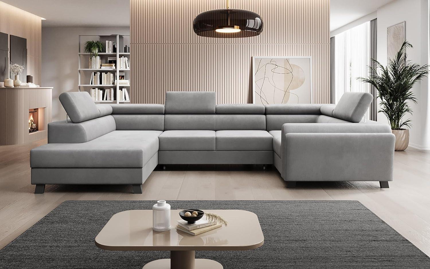 Designer Sofa Emilio mit Schlaf- und Klappfunktion Samt Grau Links Bild 1