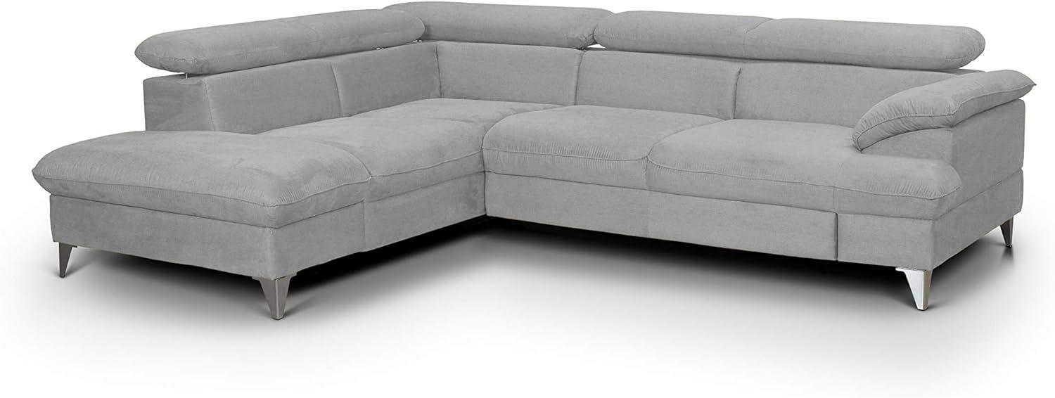 Mivano Ecksofa David / Moderne Couch in L-Form mit verstellbaren Kopfstützen und Ottomane / 256 x 71 x 208 / Mikrofaser-Bezug, Grau Bild 1