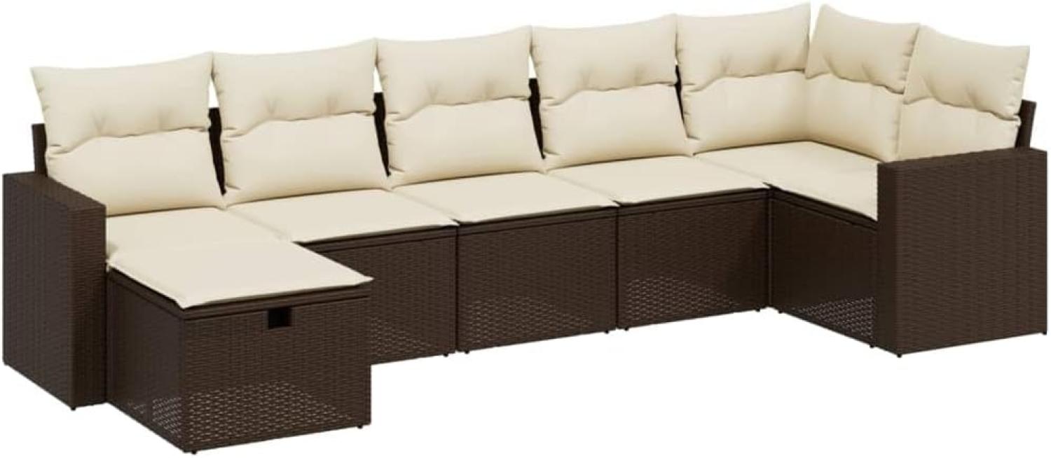 vidaXL 7-tlg. Garten-Sofagarnitur mit Kissen Braun Poly Rattan Bild 1