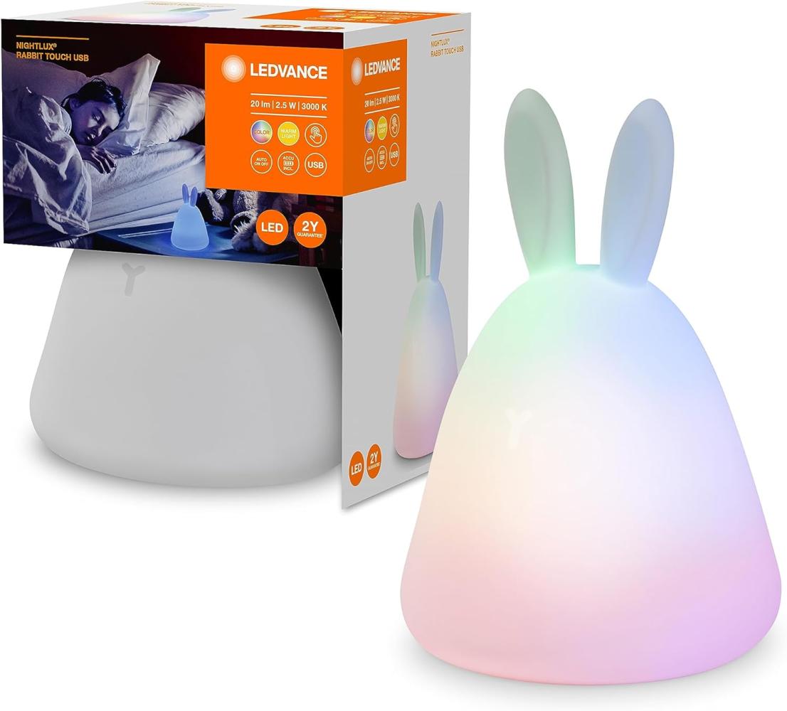 LEDVANCE LED Kinder Nachtlicht dimmbar, Nachtlampe als Hasenmotiv mit Touch Funktion und RGB Farbsteuerung, Nachtleuchte für das Kinderzimmer mit USB Kabelanschluss -wiederaufladbar Bild 1