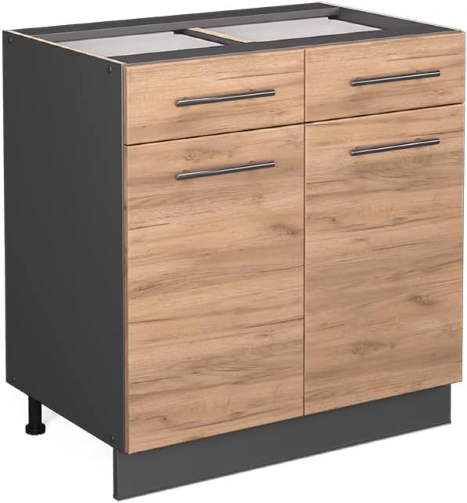 Vicco Küchenschrank Küchenmöbel Küchenzeile Fame-Line modern Küche Einbauküche Blende Unterschrank Hochschrank Hängeschrank (Anthrazit-Goldkraft, Schubunterschrank 80 cm) Bild 1