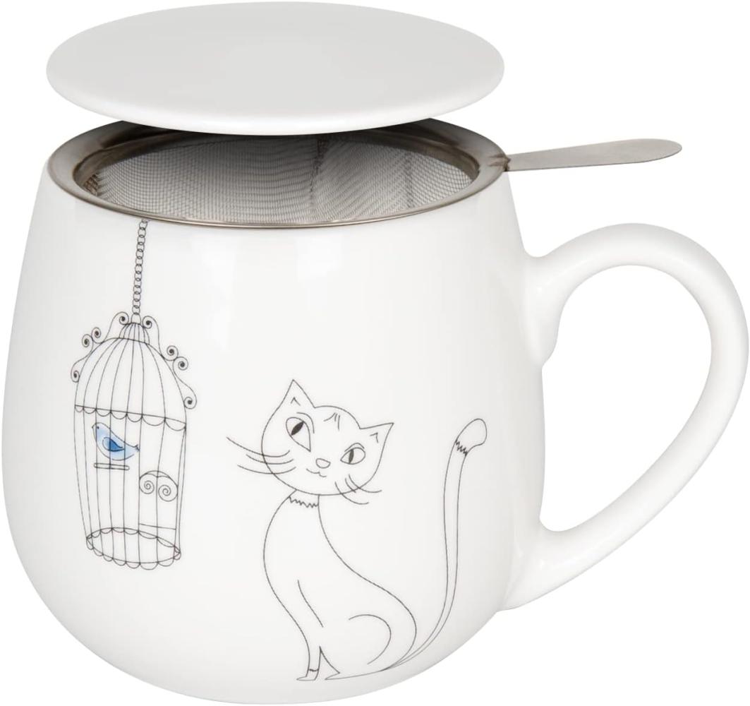 Könitz Becher mit Sieb und Deckel 420 ml Tea for you - CATS AND BIRDS / Teebecher Bild 1