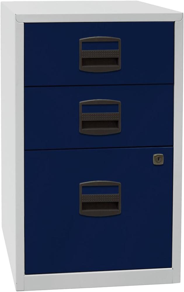 Beistellschrank PFA, 2 Universalschubladen, 1 HR-Schublade, Farbe Korpus lichtgrau, Fronten oxfordblau Bild 1