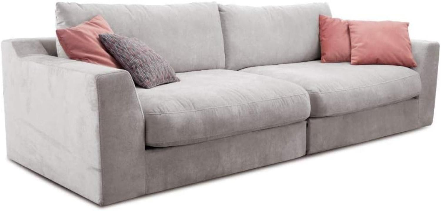 Cavadore Big Sofa Fiona / Große Couch inkl. Rückenkissen im modernen Design / 274x90x112 / Webstoff hellgrau Bild 1