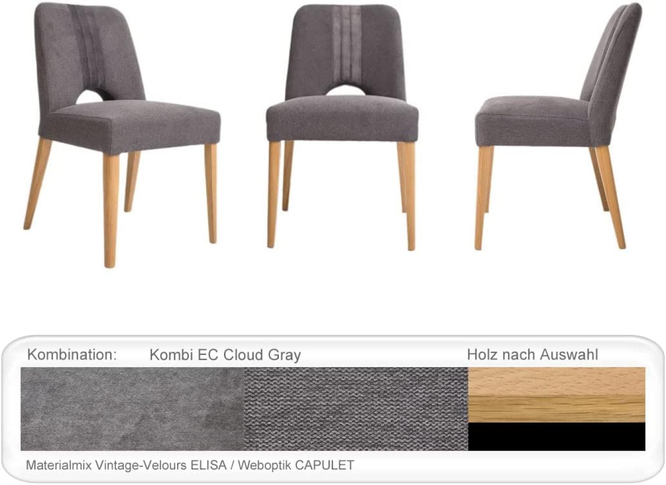 6x Stuhl Naomi Varianten Polsterstuhl Massivholzstuhl Esszimmerstuhl Buche schwarz lackiert, Kombi EC Cloud Gray Bild 1