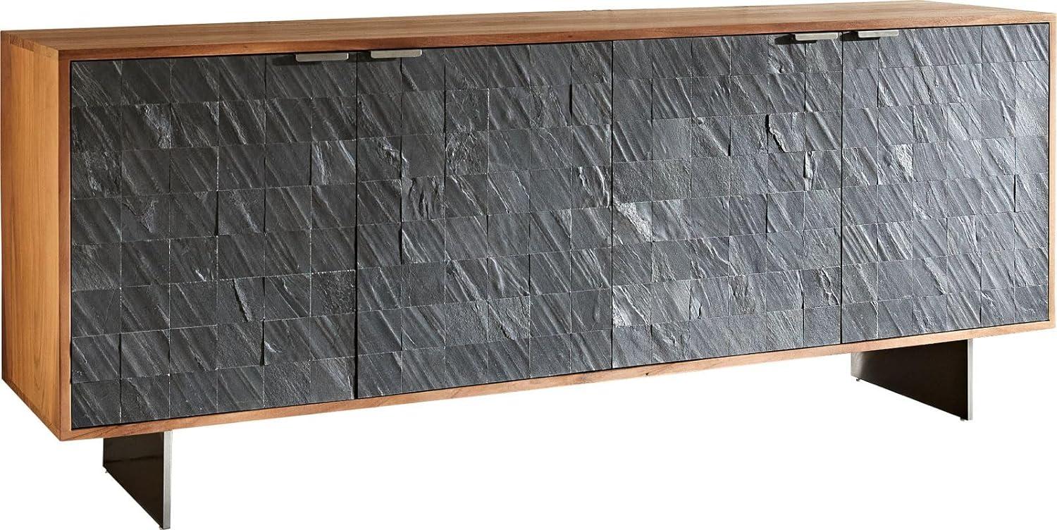 Sideboard Teele 175 cm Akazie Natur Schiefer 4 Türen Fuß schwebend Edelstahl Bild 1