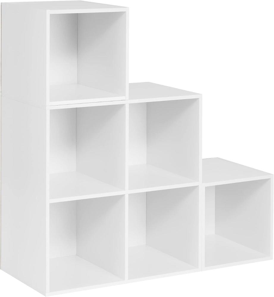WOLTU weißes Regal für Buch Spielzeug, Bücherregal mit 6 Fächern, Schrank für Wohnzimmer Schlafzimmer, Raumteil aus Holzewerkstoff, Würfelregal Stufenregal 90x90x30 cm SK027ws Bild 1