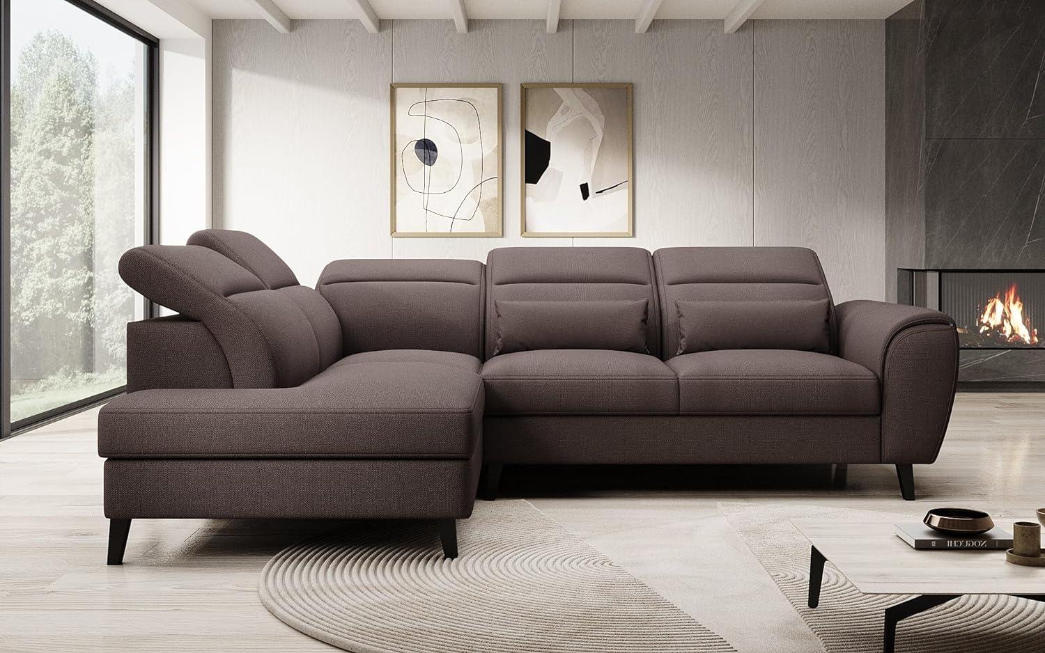 Designer Sofa Nobile mit verstellbarer Rückenlehne Stoff Dunkelbraun Links Bild 1