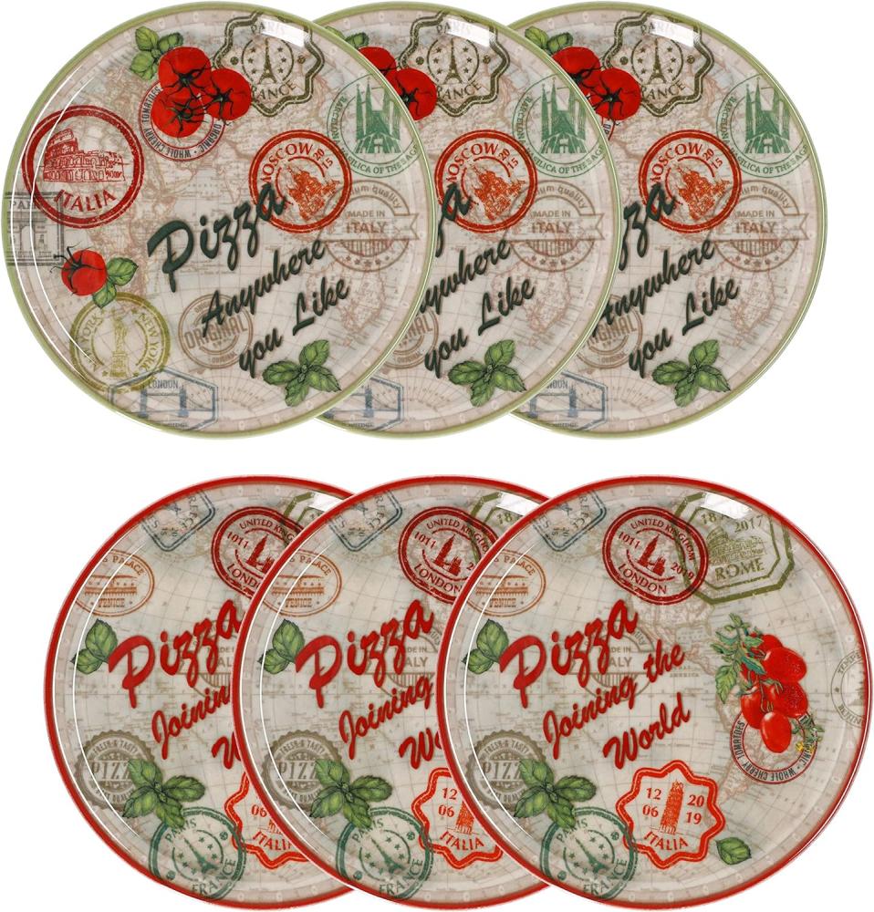 6er Set Pizzateller Moskau & Rot grün rot Ø31,5cm Platte XL-Teller Porzellan Bild 1