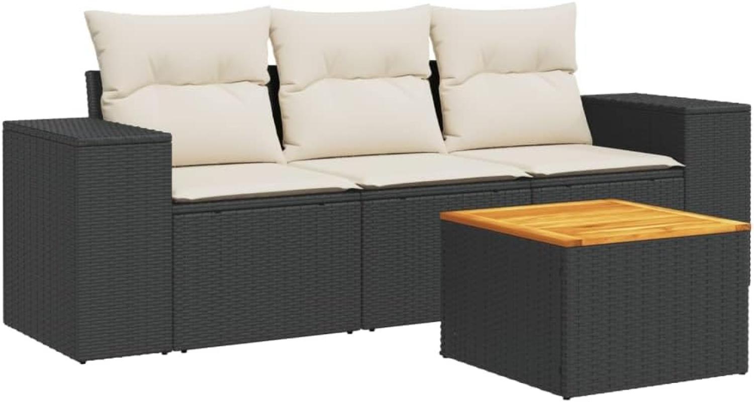 4-tlg. Garten-Sofagarnitur mit Kissen Schwarz Poly Rattan Bild 1