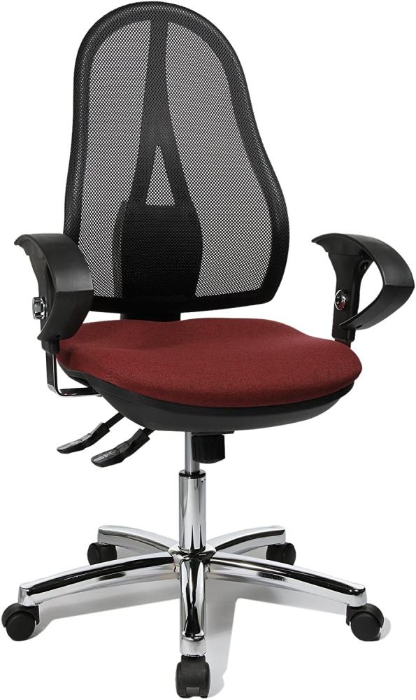 Topstar Open Point SY Deluxe, ergonomischer Syncro-Bandscheiben-Drehstuhl, Bürostuhl, Schreibtischstuhl, inkl. Armlehnen (höhenverstellbar), Stoff, bordeaux rot Bild 1