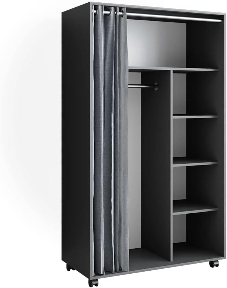 Vicco mobiler Kinderkleiderschrank Dielenschrank Garderobe Doros Grau modern 100 x 168 cm offen rollbar Bild 1