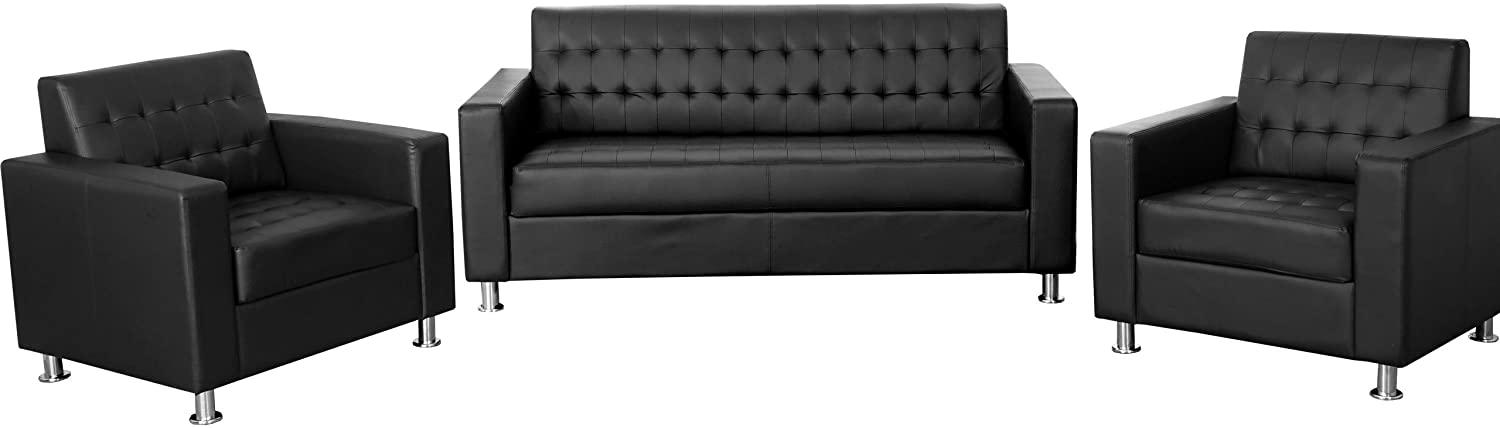 3-1-1 Sofagarnitur Kunda, Couch Loungesofa Kunstleder, Metall-Füße ~ schwarz Bild 1