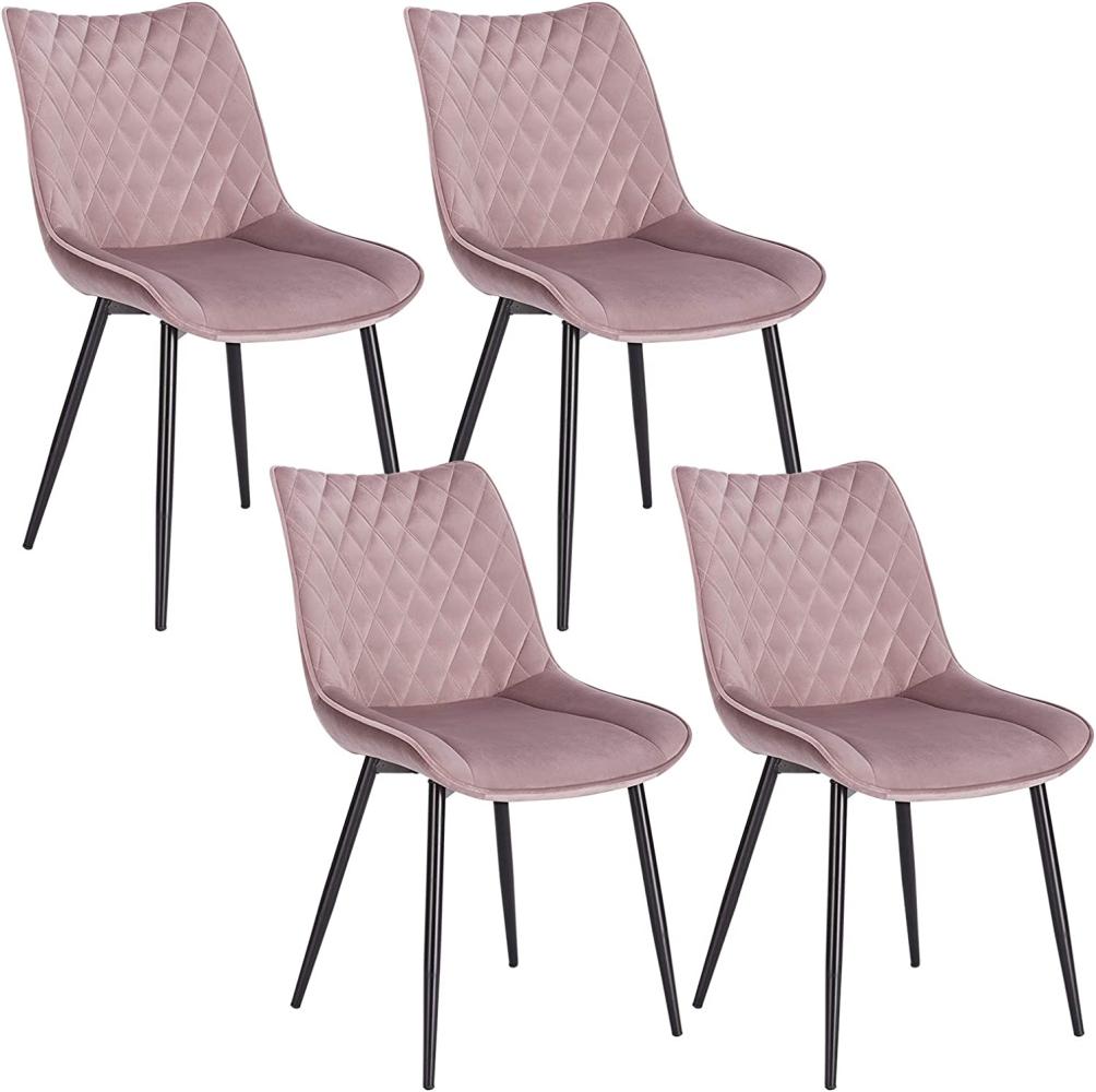 WOLTU 4 x Esszimmerstühle 4er Set Esszimmerstuhl Küchenstuhl Polsterstuhl Design Stuhl mit Rückenlehne, mit Sitzfläche aus Samt, Gestell aus Metall, Rosa, BH209rs-4 Bild 1
