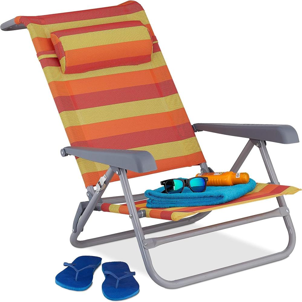 RELAXDAYS Liegestuhl klappbar, verstellbar, Strandstuhl mit Nackenkissen, Armlehnen & Flaschenöffner, gelb-rot-orange Bild 1