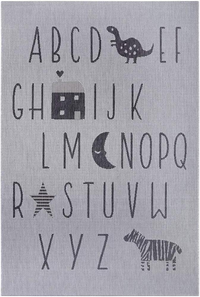 Flachgewebe Kinderteppich ABC Alphabet - silber grau - 160x230x0,3cm Bild 1