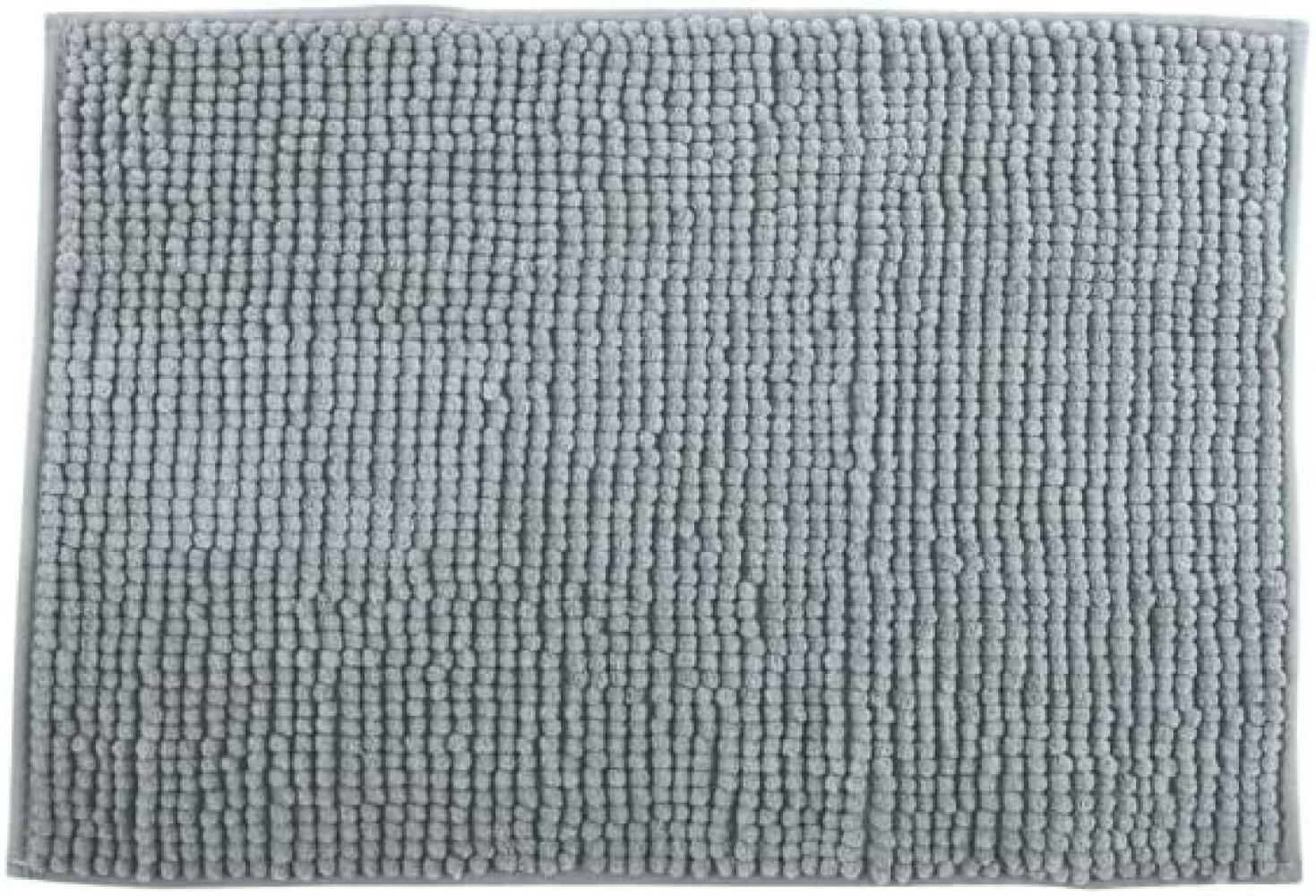 MSV Badteppich Badvorleger Duschvorleger Chenille Hochflor Badematte 40x60 cm – Grau Bild 1