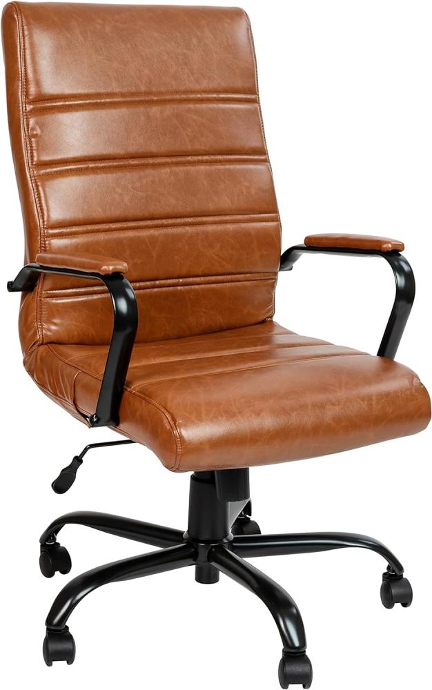 Flash Furniture Bürostuhl mit hoher Rückenlehne, braunes LeatherSoft, weicher Chefsessel, Drehstuhl mit schwarzem Gestell und Armlehnen Bild 1