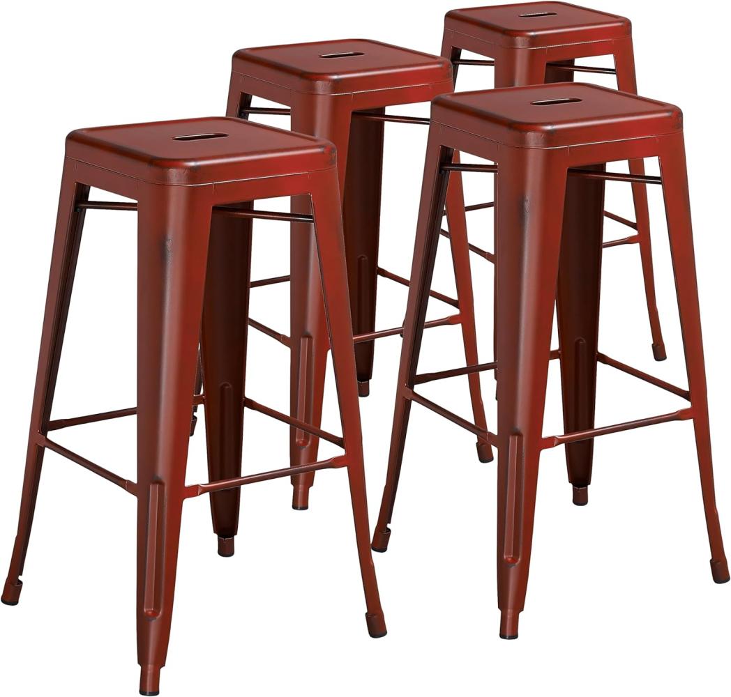 Flash Furniture Metall-Barhocker, bunt, Kunststoff, Eisen, Distressed Kelly Red, 4er-Packung Bild 1