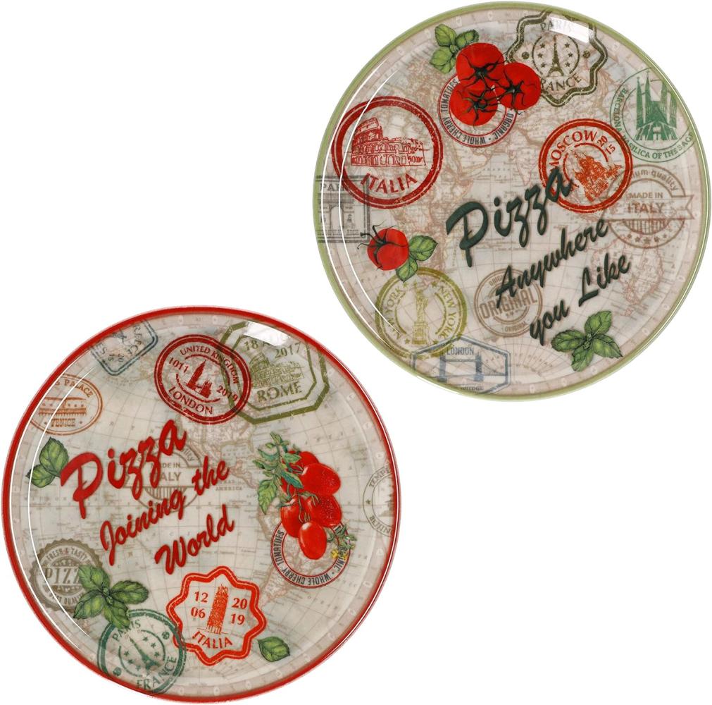2er Set Pizzateller Moskau & Rot grün rot Ø31,5cm Platte XL-Teller Porzellan Bild 1