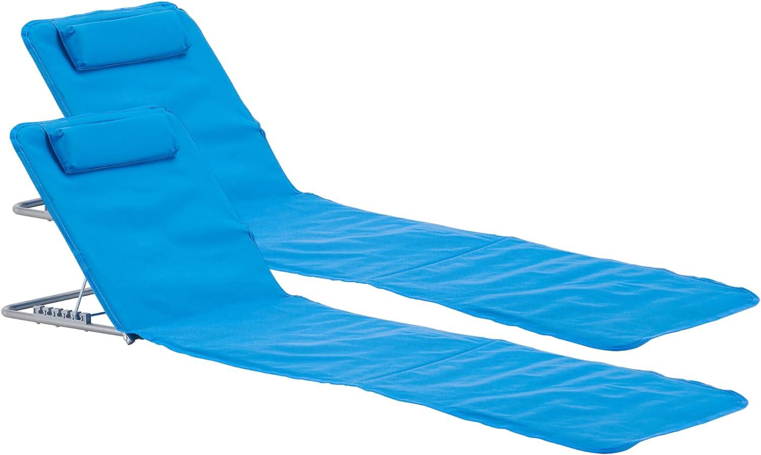 [en. casa] Strandmatte Cellorigo 2er Set Strandliege klappbar Blau Sonnenmatte mit 5-Fach Verstellbarer Rückenlehne Kissen Liegematte mit Tragetasche 160 x 49 cm Bild 1