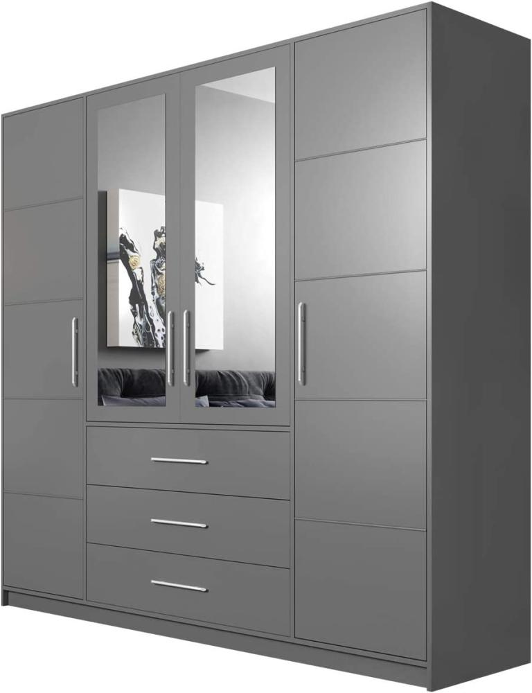 'Bado 4D' Kleiderschrank mit Schubladen und Spiegel, Laminatplatte grau, 200 x 58 x 195 cm Bild 1