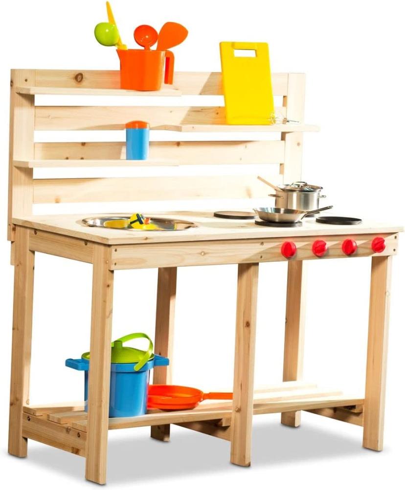 Coemo 'Matschküche', Outdoor-Küche für Kinder, 94 x 90 x 44 cm, Massivholz, einfache Montage, inkl. Zubehör, ab 3 Jahren Bild 1