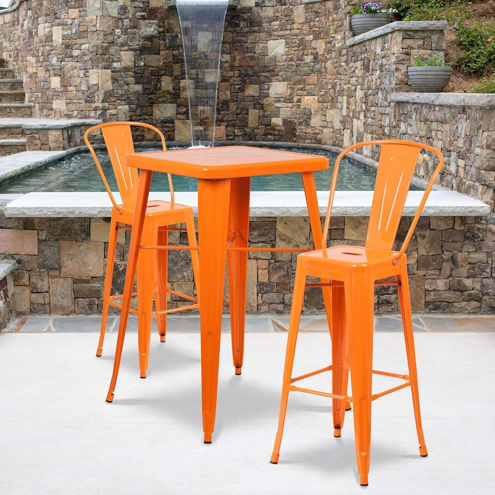 Flash Furniture Barhocker mit Rückenlehne aus Metall, 76,2 cm hoch, 4 Stück, Verzinkter Stahl, Kunststoff, Orange, 4er-Set Bild 1