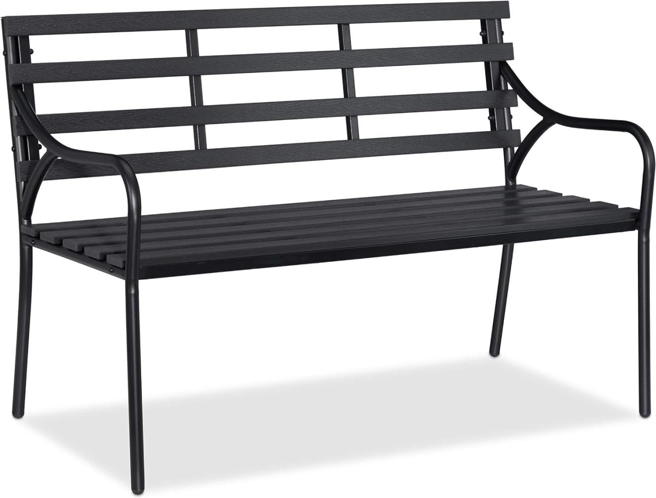 Relaxdays - Gartenbank, 2-Sitzer, Balkon, Terrasse, stabil, robust, Parkbank, WPC, Stahl, HxBxT: 83 x 122 x 59 cm, schwarz Bild 1