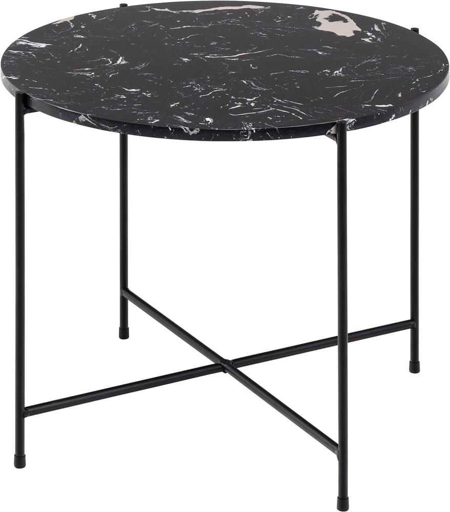 AC Design Furniture Agnar runder Beistelltisch in schwarzer Marmorsteinoptik mit schwarzen Metallbeinen, Wohnzimmer-Beistelltisch in exklusiver Marmor-Optik, Marmor-Wohnzimmermöbel, kleiner Couchtisch Bild 1