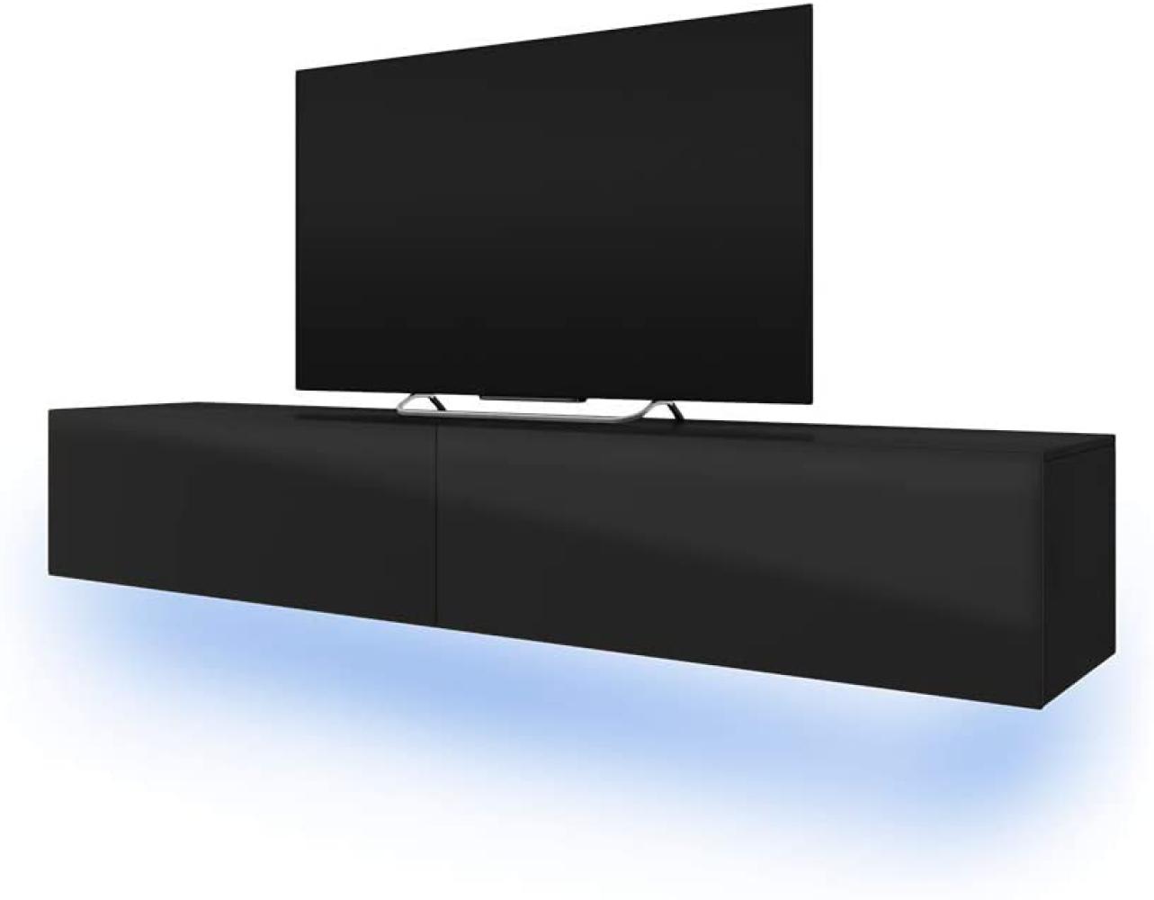 TV Schrank Lowboard / TV Hängeboard SIMPLE mit LED in Blau (Schwarz Matt/Schwarz Hochglanz, 200 cm) Bild 1