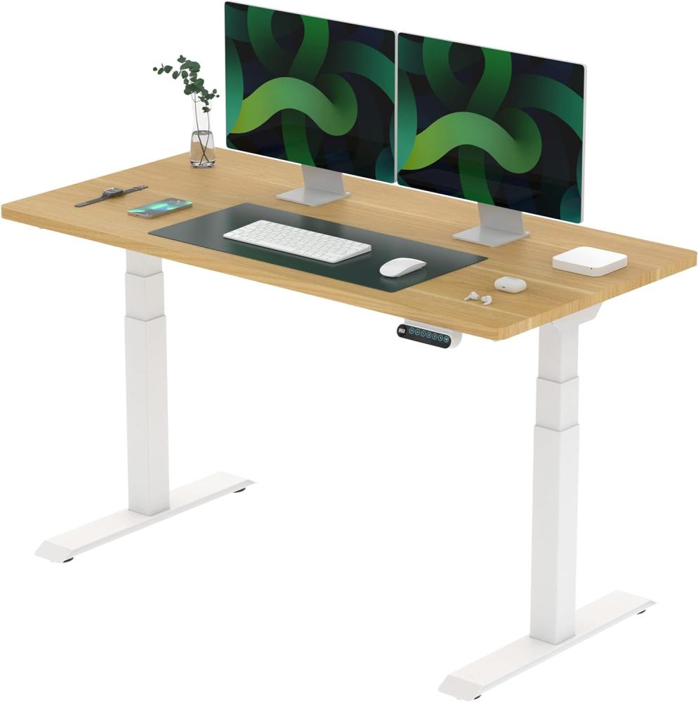 Flexispot Höhenverstellbarer Schreibtisch Elektrisch mit Tischplatte (Ahron, Gestell Weiß, 140x70 cm) Bild 1