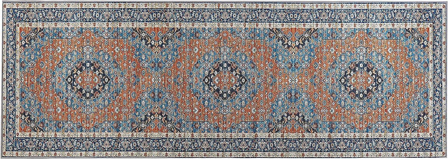 Teppich blau orange 70 x 200 cm orientalisches Muster Kurzflor MIDALAM Bild 1