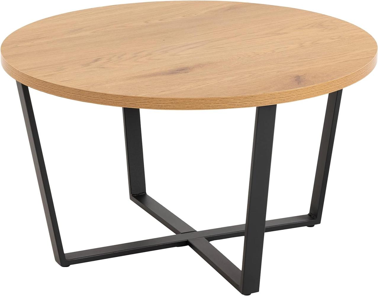 AC Design Furniture Albert runder Holz-Couchtisch, Tischplatte Wildeiche-Optik mit gekreuzten schwarzen Metallbeinen, kleiner Couchtisch, Wohnzimmer-Beistelltisch, minimalistisches Wohnzimmermöbel Bild 1