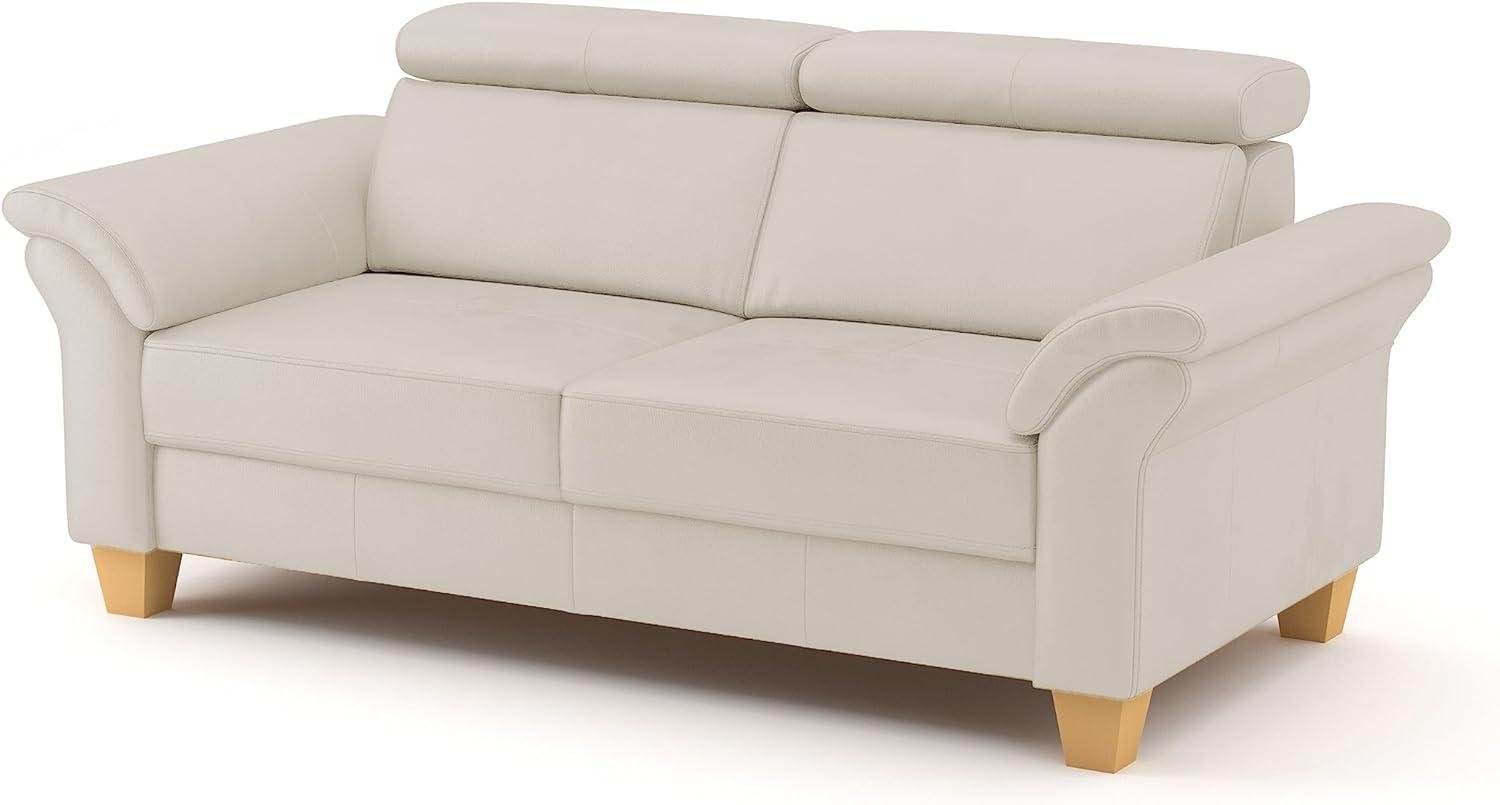 CAVADORE 3-Sitzer-Sofa Ammerland in Echtleder / Landhaus-Sofa mit Federkern + Kopfteilverstellung / 186 x 84 x 93 / Leder Weiß Bild 1