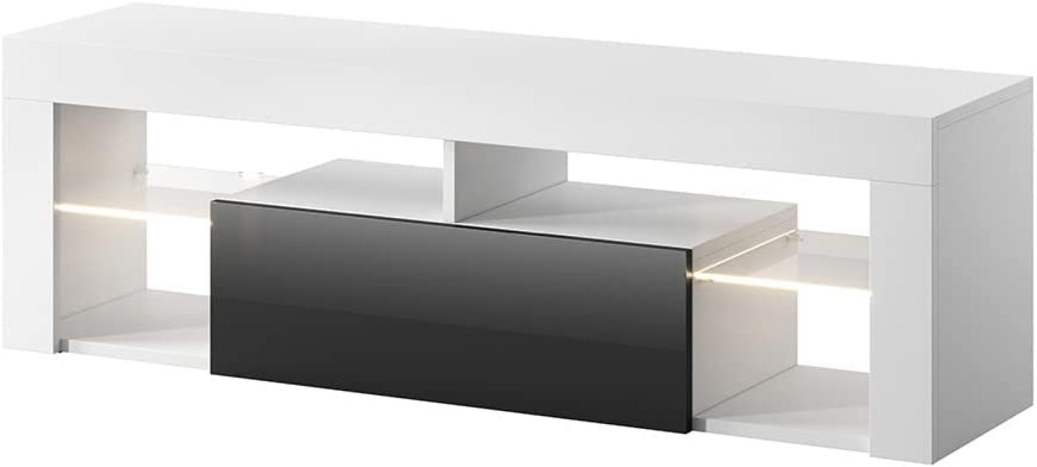 Selsey TV-Lowboard, weiß matt/schwarz hochglanz, mit LED Bild 1