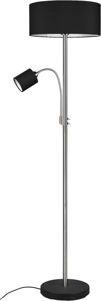 Stehleuchte MOTEL Silber mit Leselicht & Stoffschirm Schwarz, 163cm Bild 1