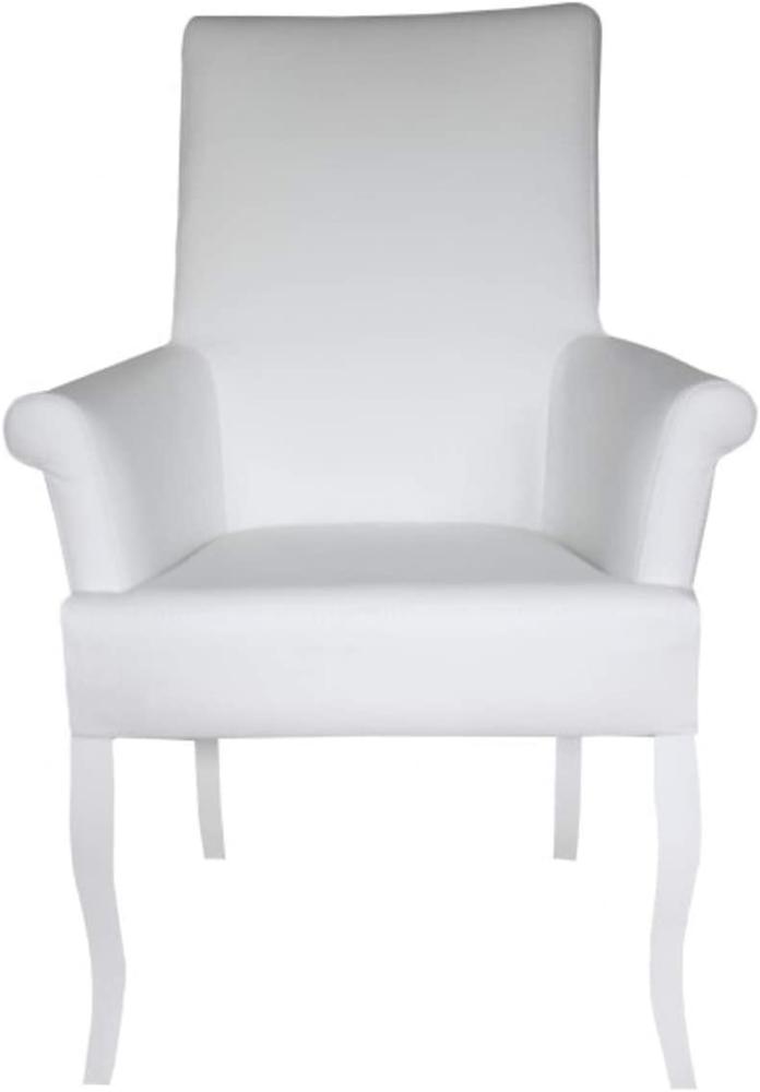 Casa Padrino Esszimmer Stuhl Weiß / Weiß Kunstleder mit Armlehnen - Barock Möbel Bild 1