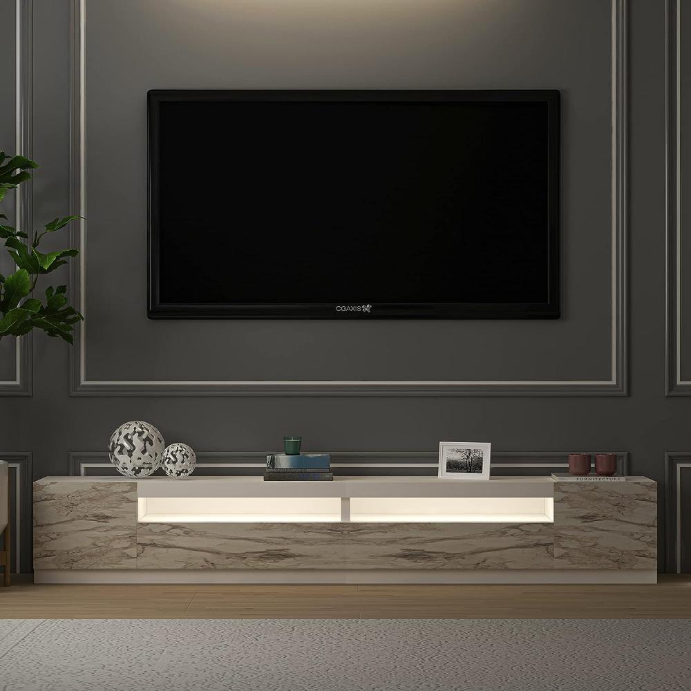 TV Lowboard Weiß mit LED Beleuchtung Marmor Optik 9079 Bild 1